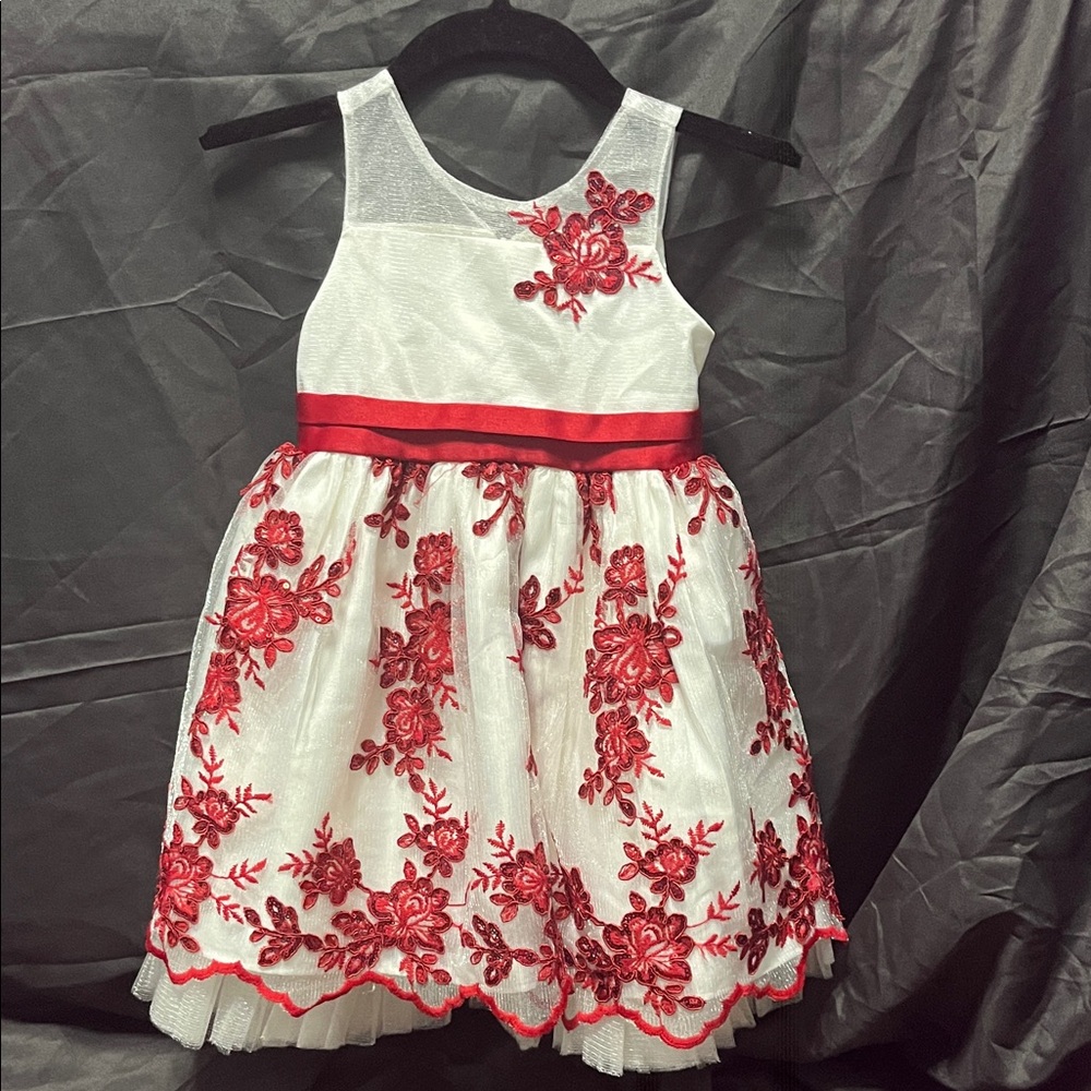 Elegant Red and White Floral Kids Dress